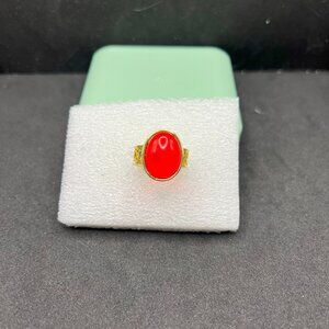 Red Crystal Gold Open Back Ring - Size 6.5